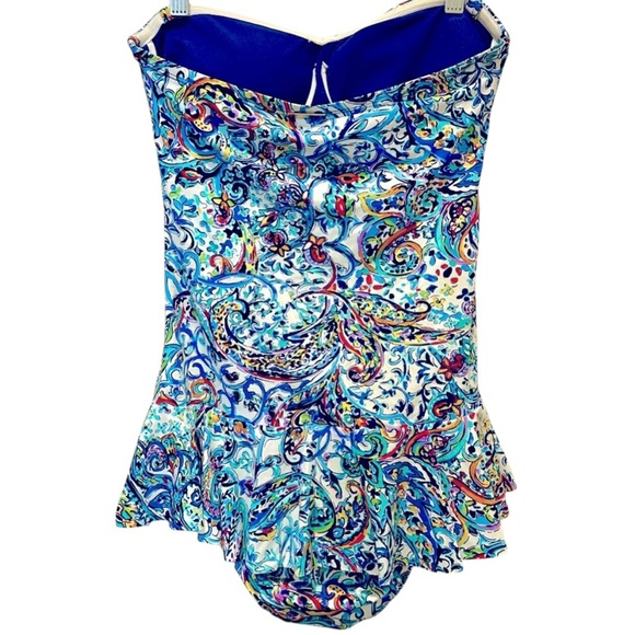 NWT LAUREN BY RALPH LAUREN BLUE MULTI ONE PIECE SWIM SKIRT/DRESS SIZE 6 - Picture 7 of 14